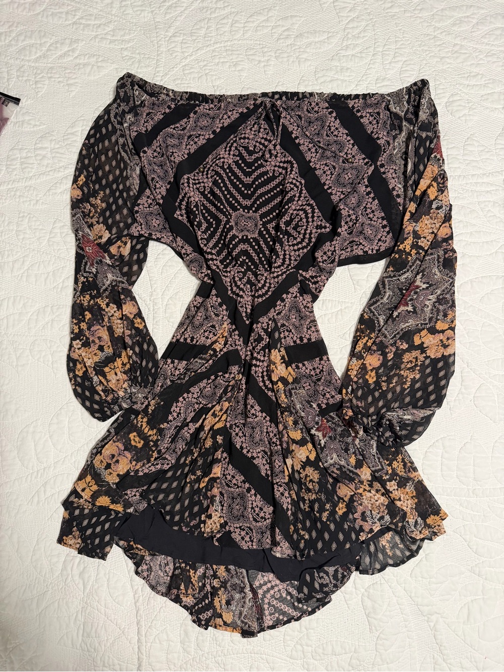 Free People Printed Off-the-Shoulder Mini Dress
